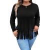 imageSOLY HUX Womens Plus Size Fringe Hem T Shirts Long Sleeve Round Neck Casual Tee TopsPure Black