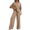 imageSOLY HUX Womens Summer 2 Piece Outfits V Neck Half Sleeve T Shirt and Wide Leg Pants SetPlain Khaki