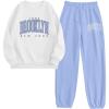 imageSOLY HUX Womens Sweatsuit 2 Piece Letter Graphic Long Sleeve Sweatshirt and Pants Outfits Set Casual TracksuitsWhite and Blue
