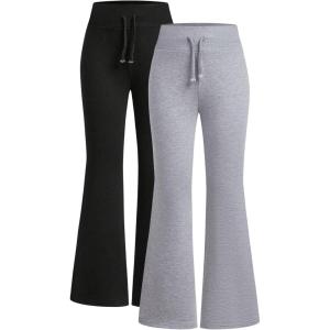imageSOLY HUX Girls 2 Piece Sweatpants Elastic High Waisted Flared Leg Long PantsBlack and Grey