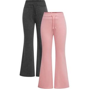 imageSOLY HUX Girls 2 Piece Sweatpants Elastic High Waisted Flared Leg Long PantsDark Grey and Pink