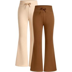 imageSOLY HUX Girls 2 Piece Sweatpants Elastic High Waisted Flared Leg Long PantsRust Brown and Apricot
