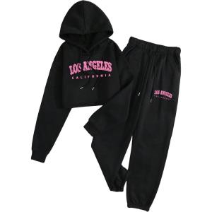 imageSOLY HUX Womens 2 Piece Outfits Letter Graphic Drawstring Long Sleeve Hoodies and Sweatpants SetBlack Letter