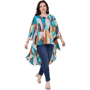 imageSOLY HUX Womens Plus Size Printed 34 Sleeve High Low Asymmetrical Top BlouseMulticoloured Geometric