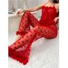 imageSOLY HUX Pajama Sets for Women 2 Piece Mesh Sheer Sleepwear Heart Floral Appliques Cami Top and Pants LoungewearRed Heart