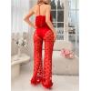 imageSOLY HUX Pajama Sets for Women 2 Piece Mesh Sheer Sleepwear Heart Floral Appliques Cami Top and Pants LoungewearRed Heart