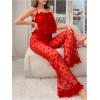 imageSOLY HUX Pajama Sets for Women 2 Piece Mesh Sheer Sleepwear Heart Floral Appliques Cami Top and Pants LoungewearRed Heart