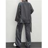 imageSOLY HUX Womens 2 Piece Business Casual Outfit Striped Open Front Long Sleeve Belted Blazer and Pants SetDark Grey