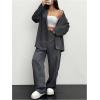 imageSOLY HUX Womens 2 Piece Business Casual Outfit Striped Open Front Long Sleeve Belted Blazer and Pants SetDark Grey