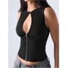imageSOLY HUX Womens Cut Out Half Zip Tank Top Sleeveless Crew Neck Y2k Going Out Crop TopsPure Black