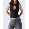 imageSOLY HUX Womens Cut Out Half Zip Tank Top Sleeveless Crew Neck Y2k Going Out Crop TopsPure Black