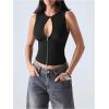 imageSOLY HUX Womens Cut Out Half Zip Tank Top Sleeveless Crew Neck Y2k Going Out Crop TopsPure Black