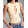 imageSOLY HUX Womens Cut Out Half Zip Tank Top Sleeveless Crew Neck Y2k Going Out Crop TopsSolid Apricot