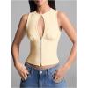 imageSOLY HUX Womens Cut Out Half Zip Tank Top Sleeveless Crew Neck Y2k Going Out Crop TopsSolid Apricot