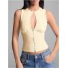 imageSOLY HUX Womens Cut Out Half Zip Tank Top Sleeveless Crew Neck Y2k Going Out Crop TopsSolid Apricot