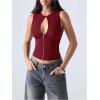 imageSOLY HUX Womens Cut Out Half Zip Tank Top Sleeveless Crew Neck Y2k Going Out Crop TopsSolid Red