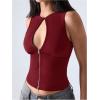 imageSOLY HUX Womens Cut Out Half Zip Tank Top Sleeveless Crew Neck Y2k Going Out Crop TopsSolid Red