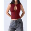 imageSOLY HUX Womens Cut Out Half Zip Tank Top Sleeveless Crew Neck Y2k Going Out Crop TopsSolid Red