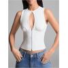 imageSOLY HUX Womens Cut Out Half Zip Tank Top Sleeveless Crew Neck Y2k Going Out Crop TopsSolid White