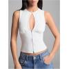 imageSOLY HUX Womens Cut Out Half Zip Tank Top Sleeveless Crew Neck Y2k Going Out Crop TopsSolid White