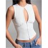 imageSOLY HUX Womens Cut Out Half Zip Tank Top Sleeveless Crew Neck Y2k Going Out Crop TopsSolid White