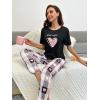 imageSOLY HUX Womens Heart Letter Print Short Sleeve T Shirt and Plaid Pants 2 Piece Summer Pajama SetBlack Heart