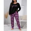imageSOLY HUX Womens Plus Size Pajama Set Plaid Letter Print Long Sleeve Sleepwear Tee and Pants LoungewearHotpink Plaid