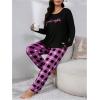 imageSOLY HUX Womens Plus Size Pajama Set Plaid Letter Print Long Sleeve Sleepwear Tee and Pants LoungewearHotpink Plaid