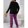imageSOLY HUX Womens Plus Size Pajama Set Plaid Letter Print Long Sleeve Sleepwear Tee and Pants LoungewearHotpink Plaid