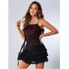 imageSOLY HUX Womens Ruched Lace Cami Top Drawstring Sleeveless Clubwear Sexy Gothic TopsBlack Red Multi
