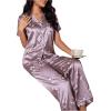 imageSOLY HUX Womens Silk Satin Pajama Sets Floral Print Short Sleeve Sleepwear Button Down Shirt and Pants SetsPurple Floral