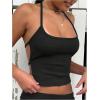 imageSOLY HUX Womens Skirt Set 2 Piece Outfits Backless Halter Crop Top and Mini Skirts Party Clubwear SetsPure Black