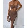 imageSOLY HUX Womens Summer 2 Piece Sexy Bodycon Outfits With Crop Halter Top ampamp Drawstring Split Thigh SkirtPlain Brown