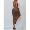 imageSOLY HUX Womens Summer 2 Piece Sexy Bodycon Outfits With Crop Halter Top ampamp Drawstring Split Thigh SkirtPlain Brown