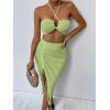imageSOLY HUX Womens Summer 2 Piece Sexy Bodycon Outfits With Crop Halter Top ampamp Drawstring Split Thigh SkirtPure Lime Green