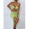 imageSOLY HUX Womens Summer 2 Piece Sexy Bodycon Outfits With Crop Halter Top ampamp Drawstring Split Thigh SkirtPure Lime Green