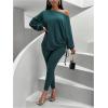 imageSOLY HUX Womens Tracksuit 2 Piece Outfits Drawstring Side Off the Shoulder Long Sleeve Tee and Leggings Pants SetPure Dark Green