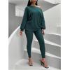imageSOLY HUX Womens Tracksuit 2 Piece Outfits Drawstring Side Off the Shoulder Long Sleeve Tee and Leggings Pants SetPure Dark Green