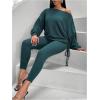 imageSOLY HUX Womens Tracksuit 2 Piece Outfits Drawstring Side Off the Shoulder Long Sleeve Tee and Leggings Pants SetPure Dark Green