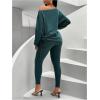 imageSOLY HUX Womens Tracksuit 2 Piece Outfits Drawstring Side Off the Shoulder Long Sleeve Tee and Leggings Pants SetPure Dark Green