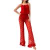 imageSOLY HUX Pajama Sets for Women 2 Piece Mesh Sheer Sleepwear Heart Floral Appliques Cami Top and Pants LoungewearRed Heart