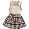imageSOLY HUX Toddler Girls 2 Piece Outfits Ribbed Knit Short Sleeve Tee Tank Top Plaid Pleated Skirt SetKhaki Plaid