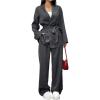 imageSOLY HUX Womens 2 Piece Business Casual Outfit Striped Open Front Long Sleeve Belted Blazer and Pants SetDark Grey