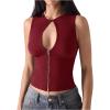 imageSOLY HUX Womens Cut Out Half Zip Tank Top Sleeveless Crew Neck Y2k Going Out Crop TopsSolid Red