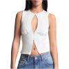 imageSOLY HUX Womens Cut Out Half Zip Tank Top Sleeveless Crew Neck Y2k Going Out Crop TopsSolid White