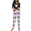 imageSOLY HUX Womens Heart Letter Print Short Sleeve T Shirt and Plaid Pants 2 Piece Summer Pajama SetBlack Heart