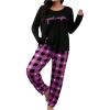 imageSOLY HUX Womens Plus Size Pajama Set Plaid Letter Print Long Sleeve Sleepwear Tee and Pants LoungewearHotpink Plaid