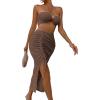 imageSOLY HUX Womens Summer 2 Piece Sexy Bodycon Outfits With Crop Halter Top ampamp Drawstring Split Thigh SkirtPlain Brown