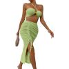 imageSOLY HUX Womens Summer 2 Piece Sexy Bodycon Outfits With Crop Halter Top ampamp Drawstring Split Thigh SkirtPure Lime Green