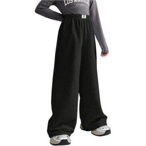 imageSOLY HUX Girls Wide Leg Sweatpants Elastic High Waisted Loose Baggy Pants with PocketsSolid Black